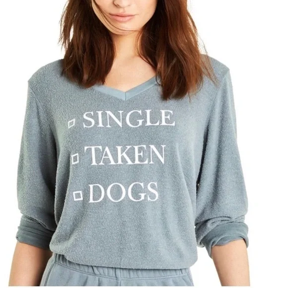 🦊💋 WILDFOX Single Taken Dogs V-Neck Baggy Beach Jumper Medium NWT - Picture 7 of 14